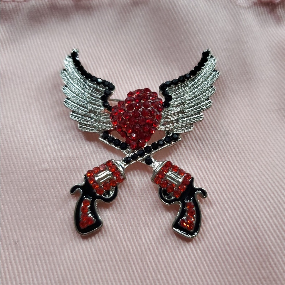 Vintage Punk rock guns and wings pin and pendant